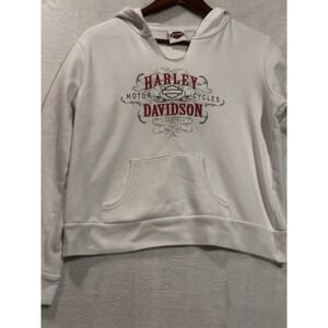 VTG‎ Harley Davidson Hoodie Women's Large White Fraziers Buford GA Long Sleeve